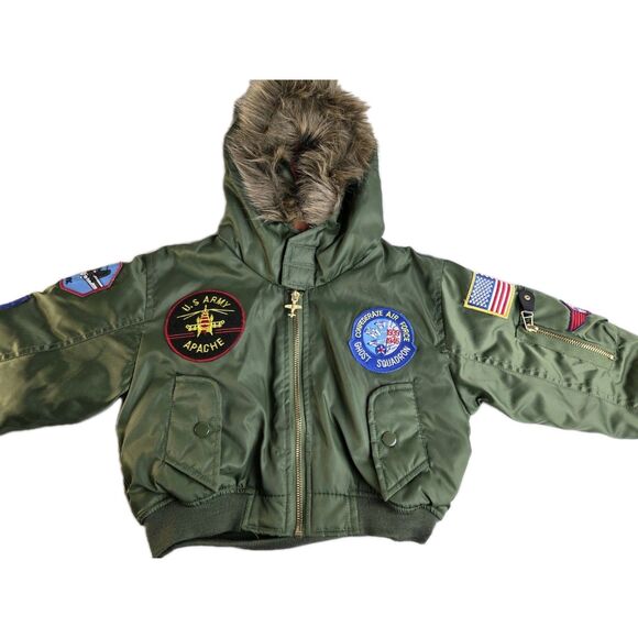 FLIGHTLINE Authentic FLIGHT Bomber JACKET 3T YOUTH Green Hooded Puffer NWT New - Picture 8 of 8